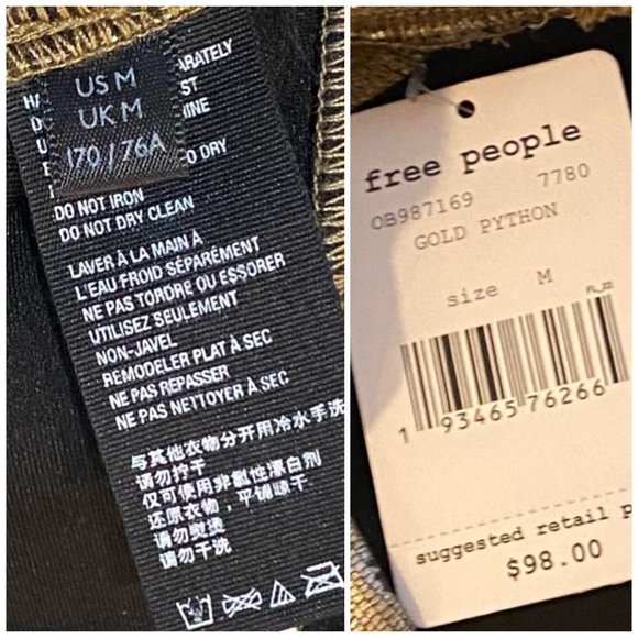 Free People, Gold Python Pull On Skinny Pants, Vegan Leather, Metallic Gold, NWT - Picture 14 of 14